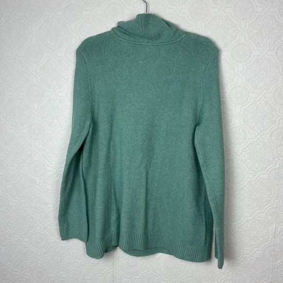 J Jill Crew Sweater Cotton Stretchy Mock Neck Turtleneck Teal Ocean Large Petite - Picture 7 of 7